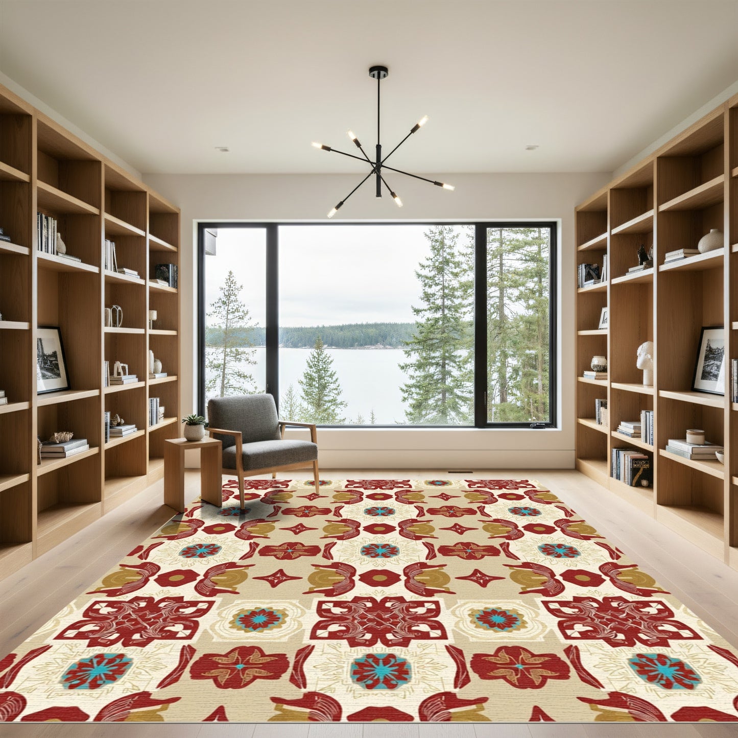 Crimson Gold Teal Medallion Composition Rug
