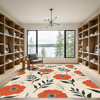 Orange Poppy Botanical Repeat Rug