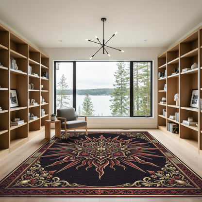 Crimson Gold Radiant Celestial Star Rug