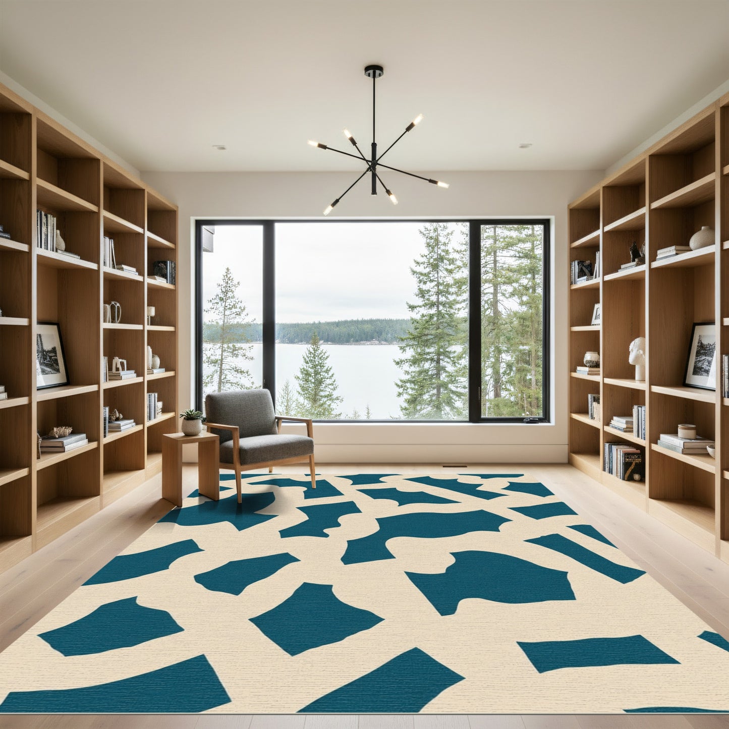 Deep Teal Abstract Organic Shapes Rug