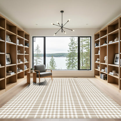 Classic Beige White Checkered Plaid Rug