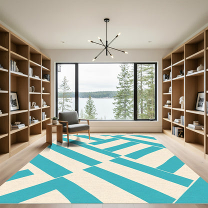 Aqua Beige Intersecting Stripe Rug
