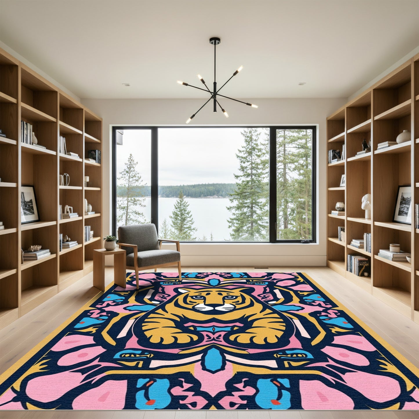 Bold Tiger Floral Mandala Composition Rug