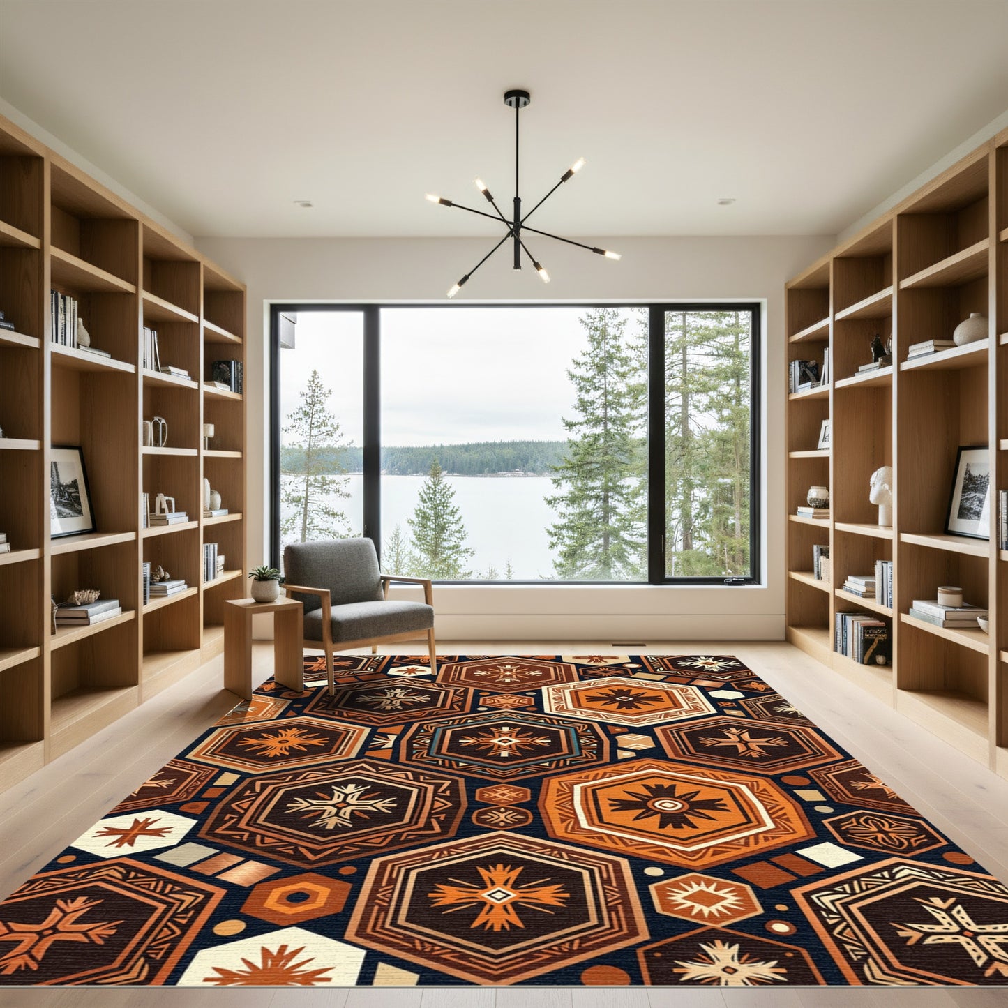 Geometric Hexagon Earthy Copper Art Rug