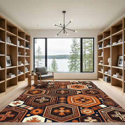 Geometric Hexagon Earthy Copper Art Rug