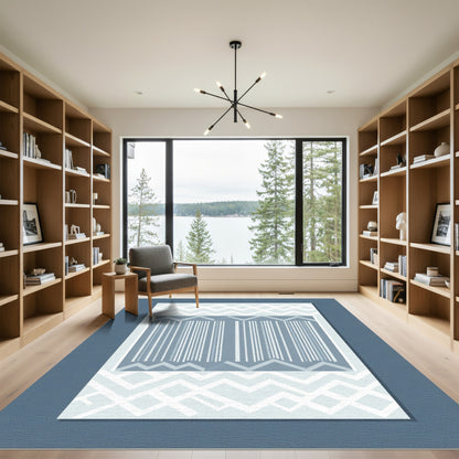 Pale Blue And White Geometric Stripes Rug