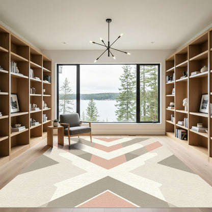 Geometric Pink and Gray Chevron Rug