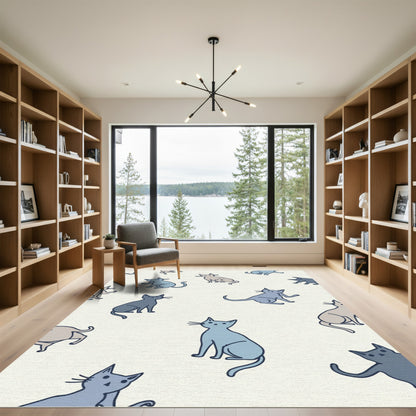 Light Blue Gray Feline Collage Rug