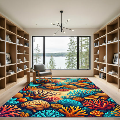 Vibrant Coral Brain Sea Collage Rug