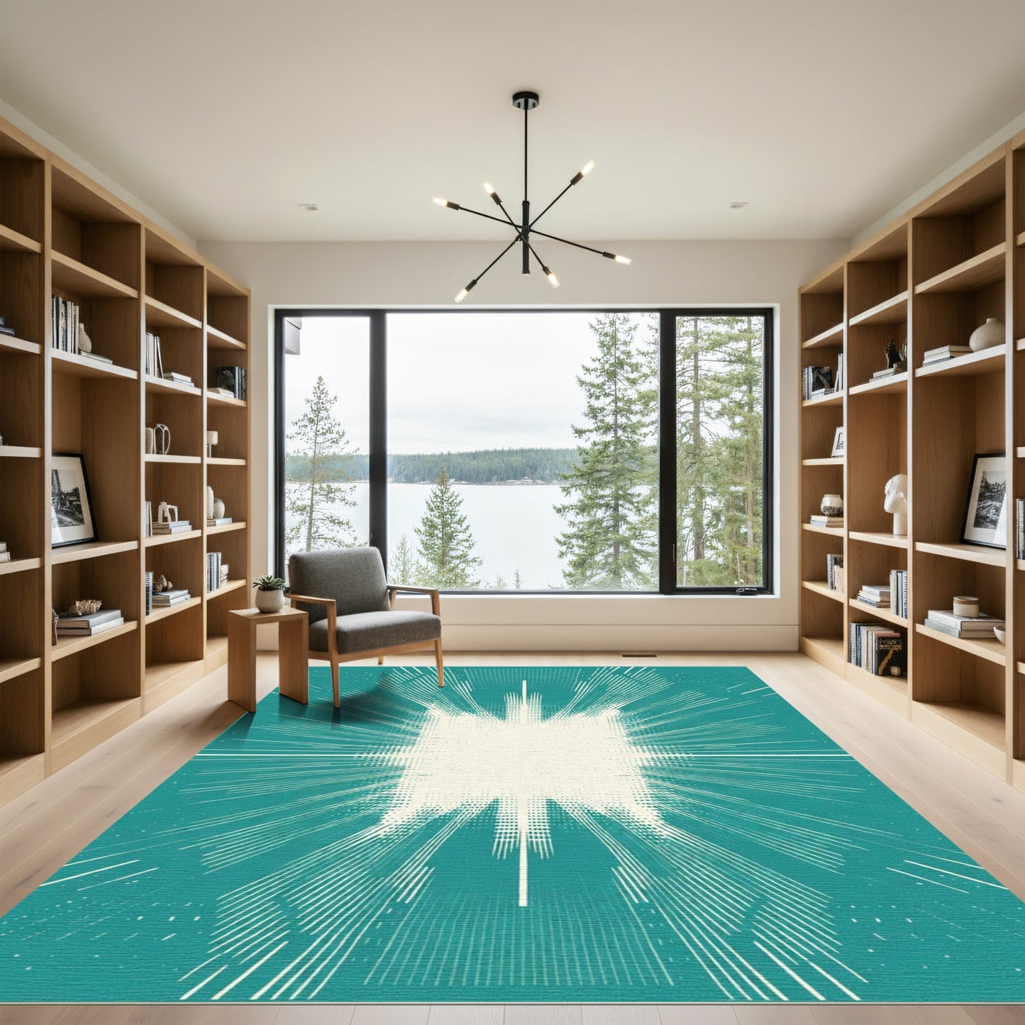 Teal White Starburst Radial Rug