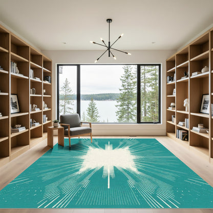 Teal White Starburst Radial Rug