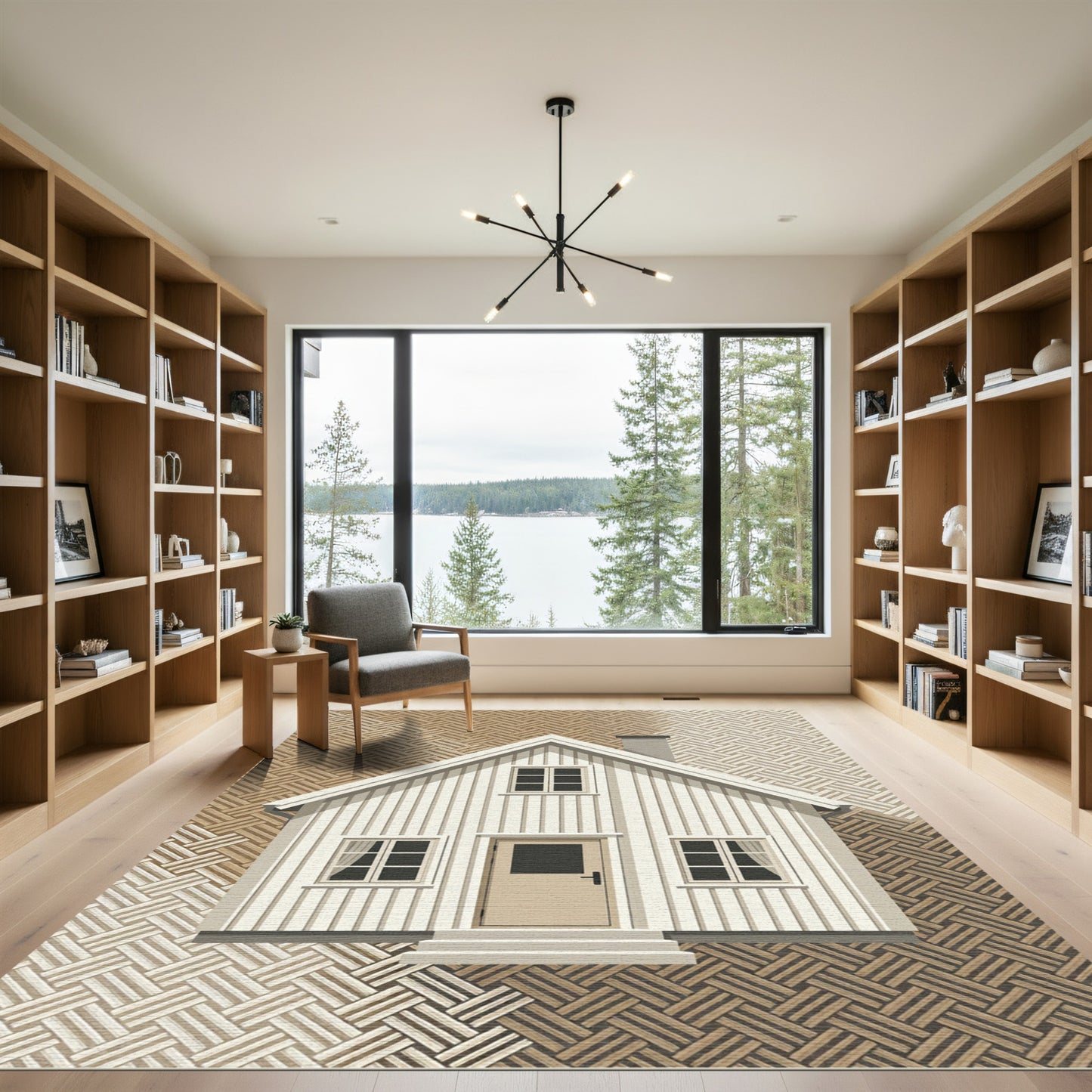 Neutral Woven Wood Grain Cabin Area Rug