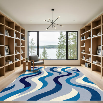 Oceanic Blue Wavy Stripe Rug