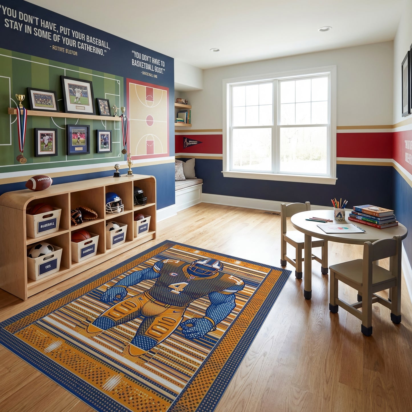 Bold Orange Navy Football Player 4 Rug