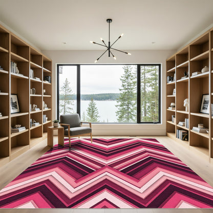 Vibrant Magenta Chevron Layered Zigzag Rug