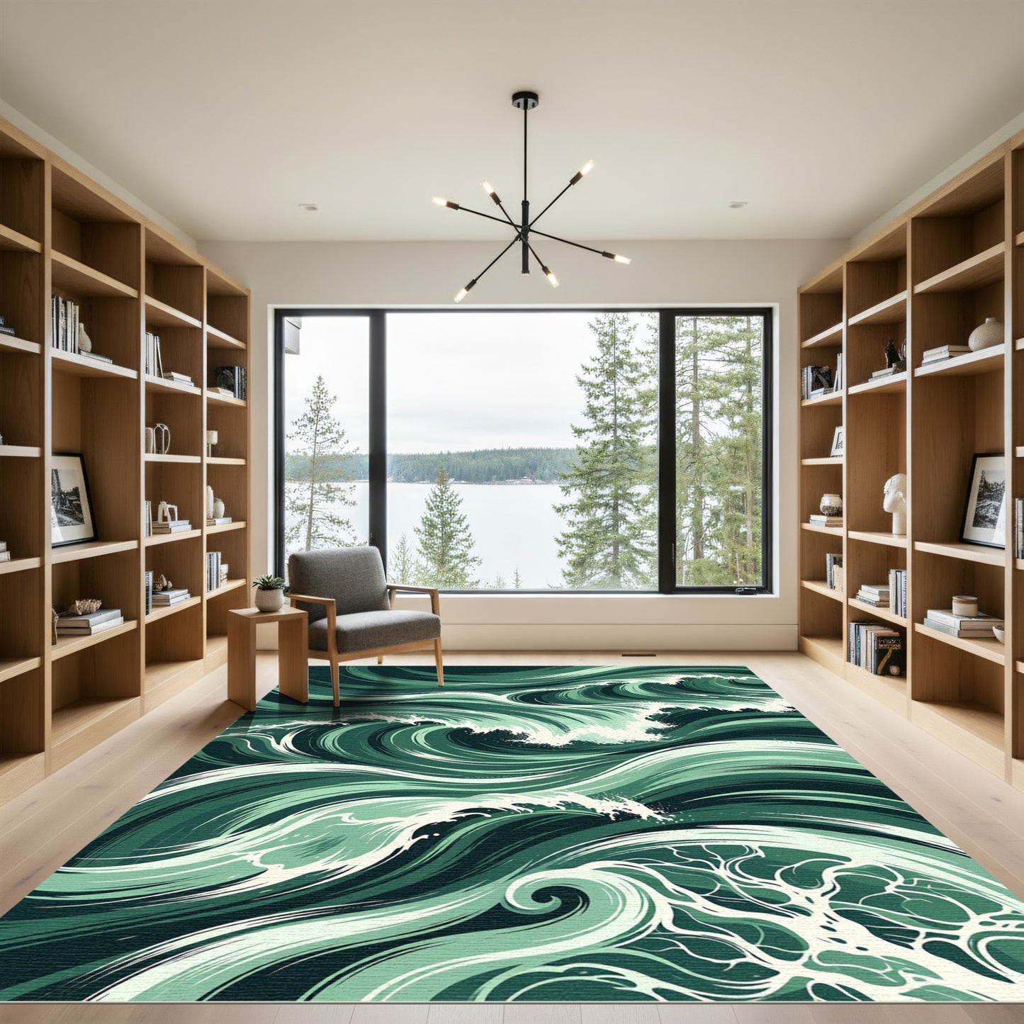 Ethereal Deep Green Oceanic Wave Rug