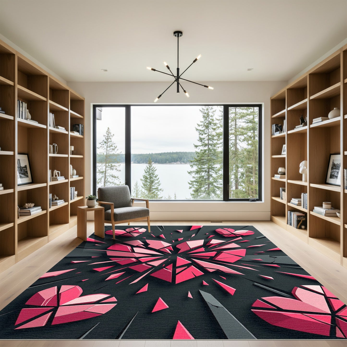 Exploding Pink Heart Geometric Rug