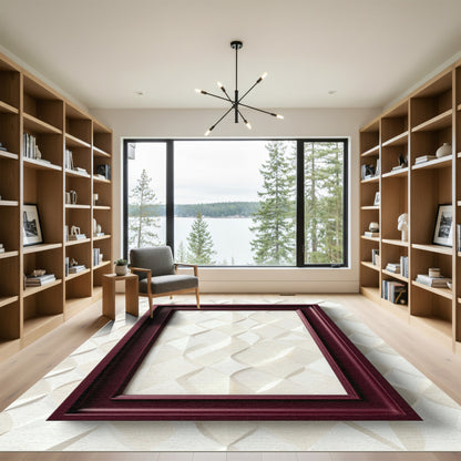 Deep Crimson 3D Geo Embossed Relief Rug
