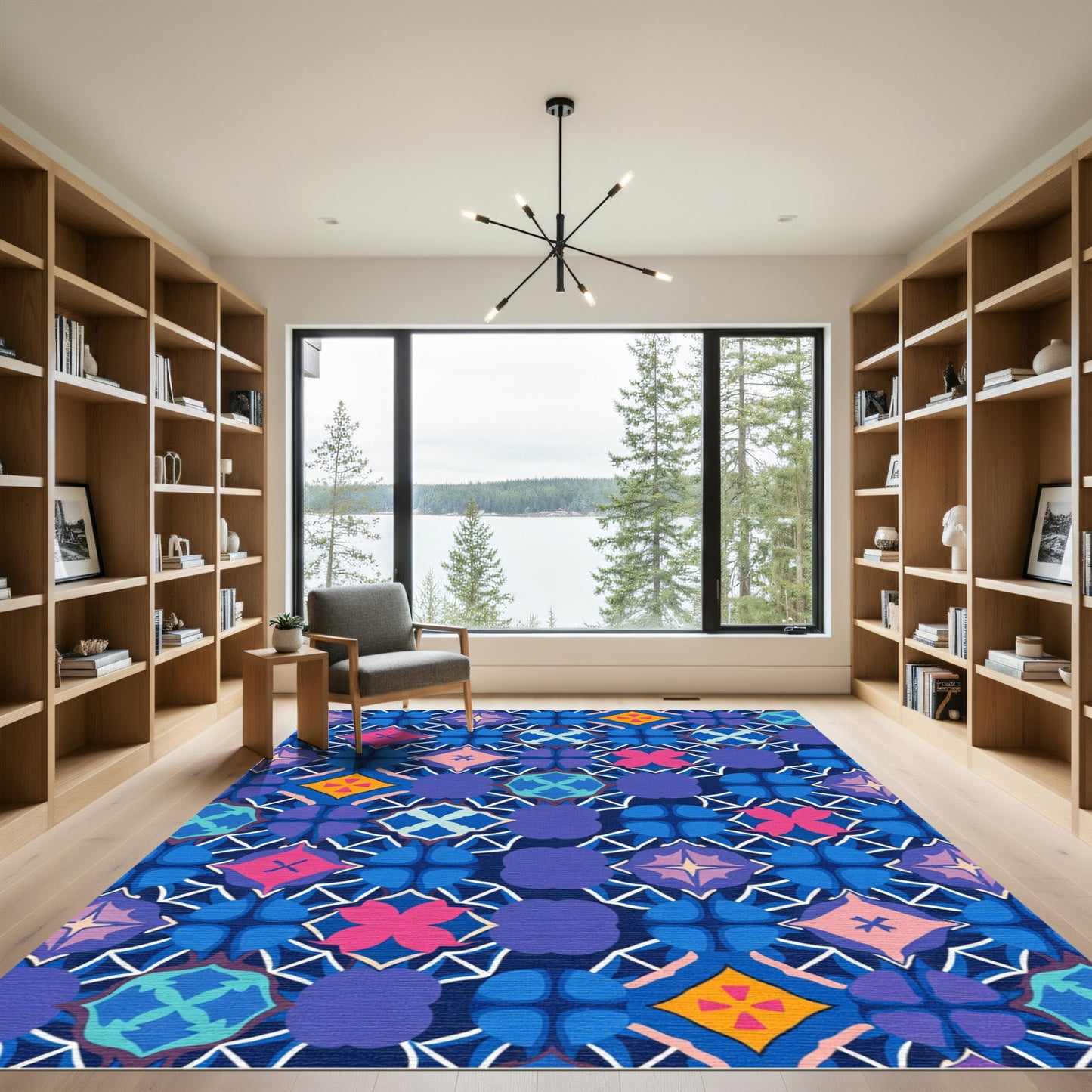 Vibrant Indigo Geometric Medallion Rug