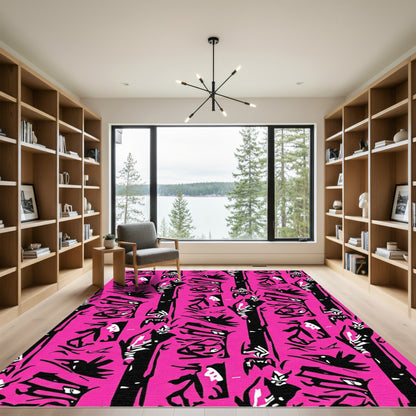 Bold Pink Black Abstract Figures Rug