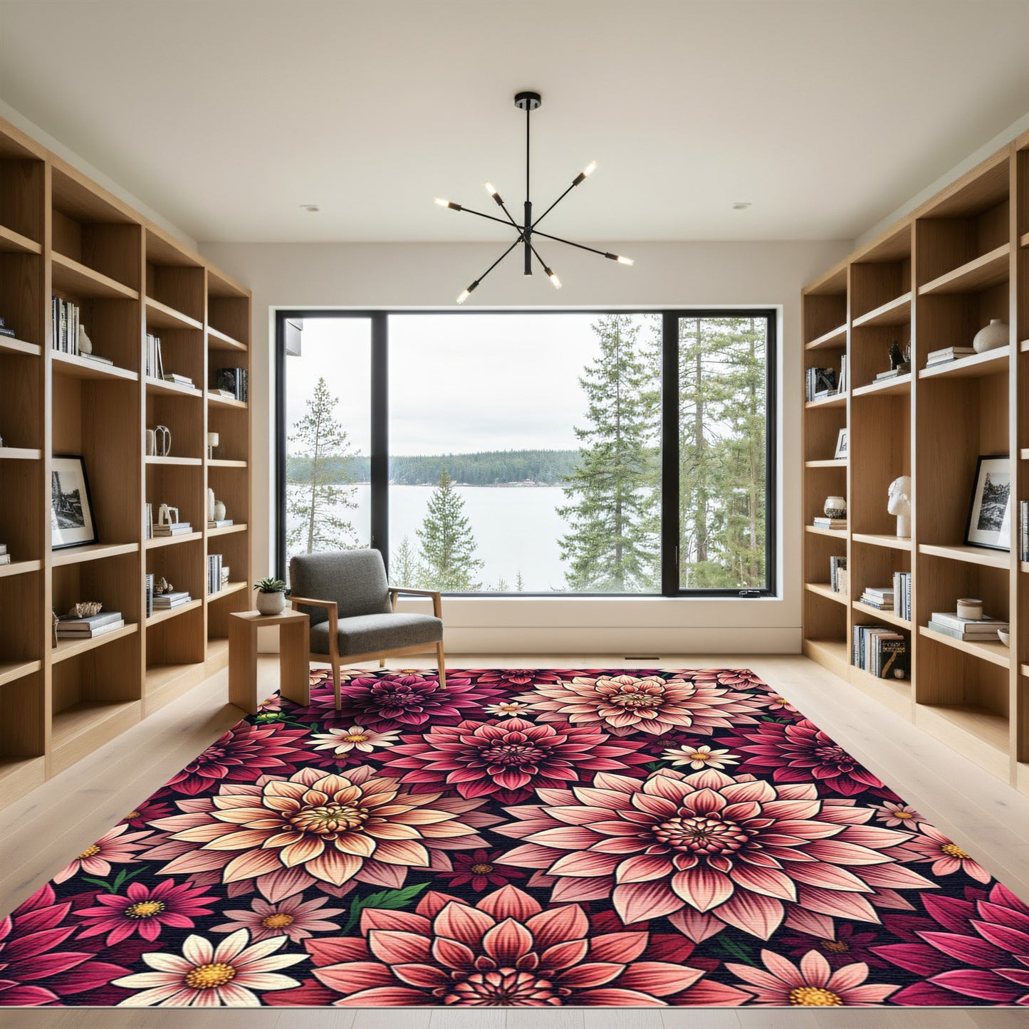 Vibrant Crimson Peach Floral Bloom Rug