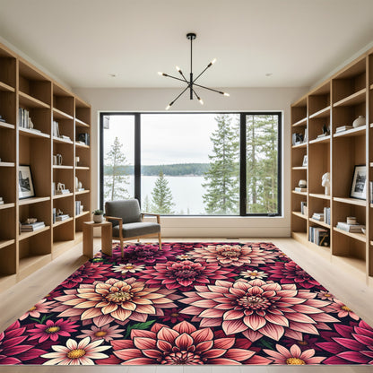 Vibrant Crimson Peach Floral Bloom Rug