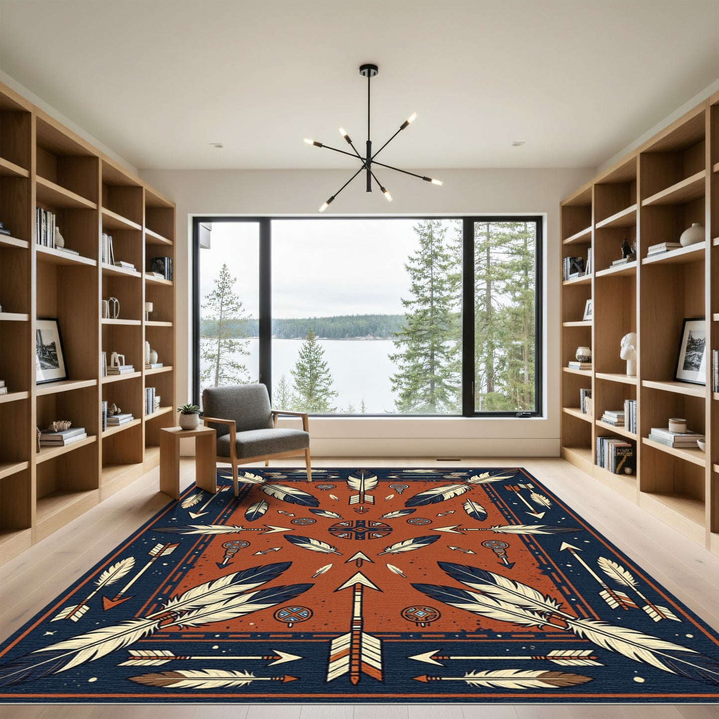 Earthy Terracotta Feather and Arrow Decor Rug