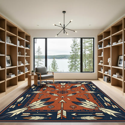 Earthy Terracotta Feather and Arrow Decor Rug