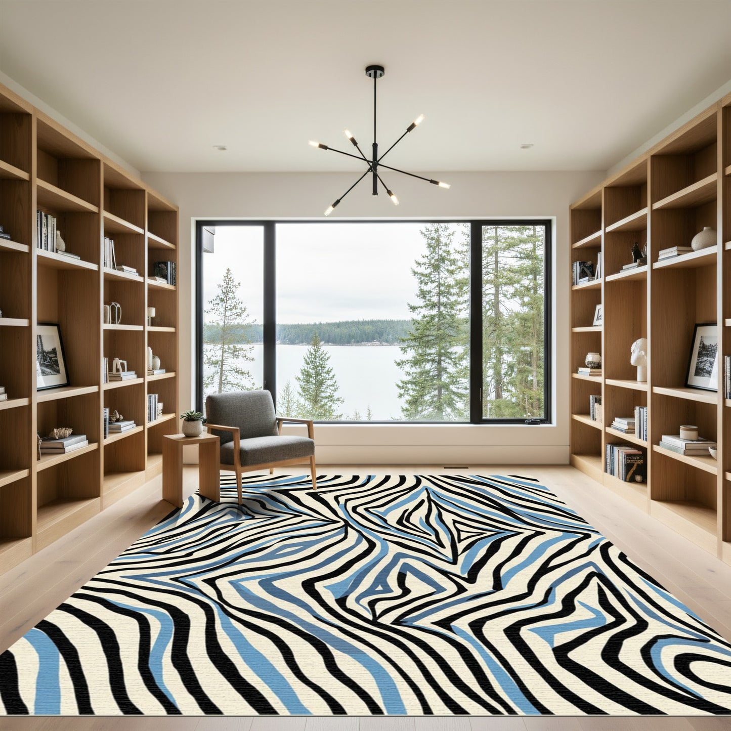 Bold Blue Black Zebra Stripes Rug