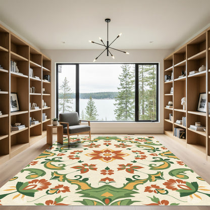 Vibrant Floral Medallion Cream Rug