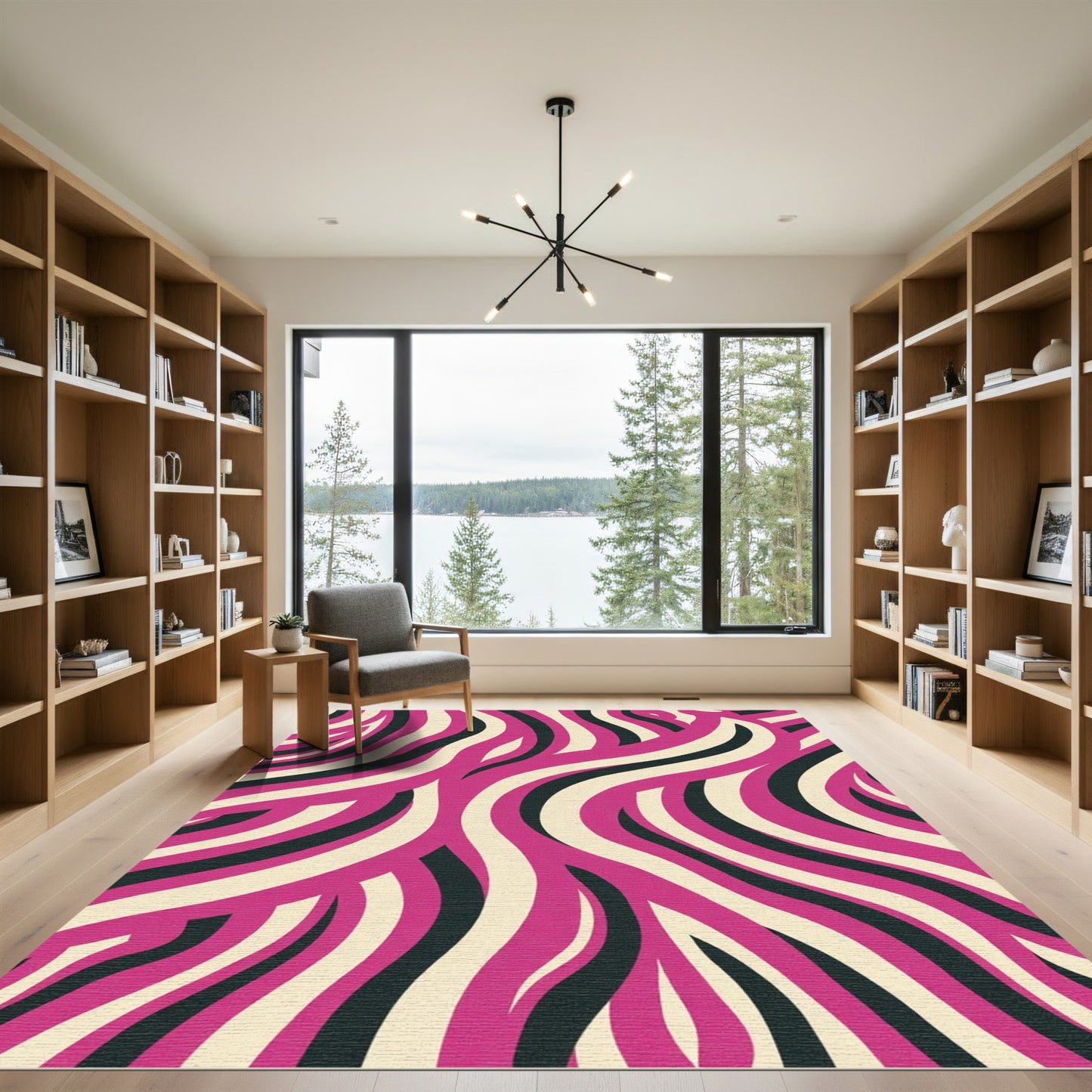 Bold Pink Ivory Swirling Lines Rug