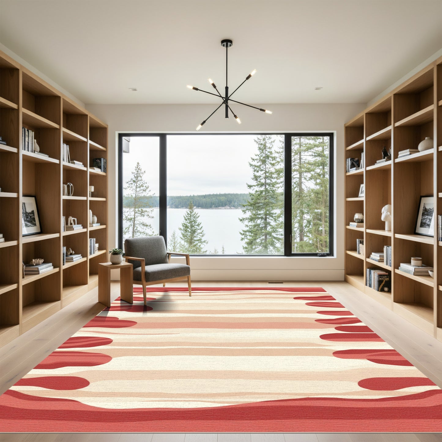 Crimson Cream Abstract Stripe Rug