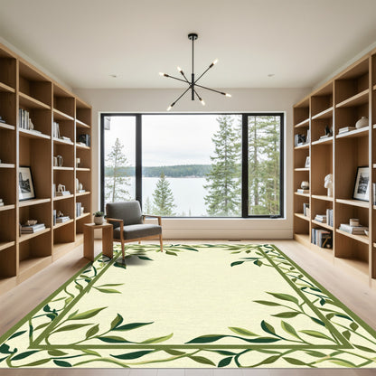 Green Leaf Vine Botanical Border Rug