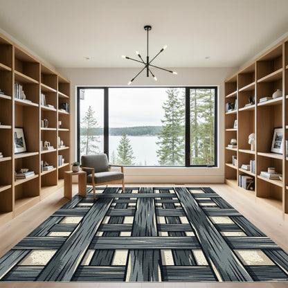 Grayscale Woven Wood Plank Rug