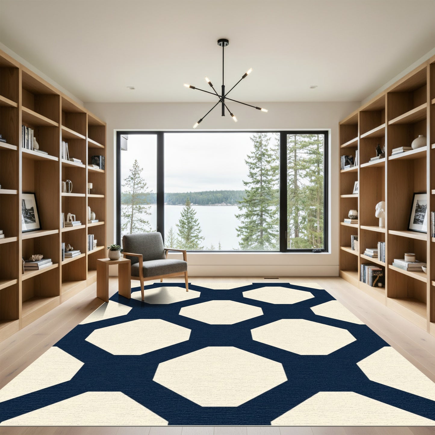 Navy Cream Octagon Lattice Rug