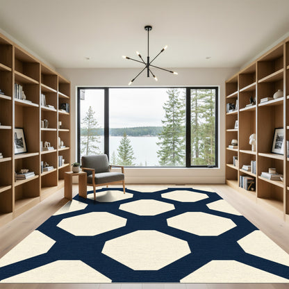 Navy Cream Octagon Lattice Rug