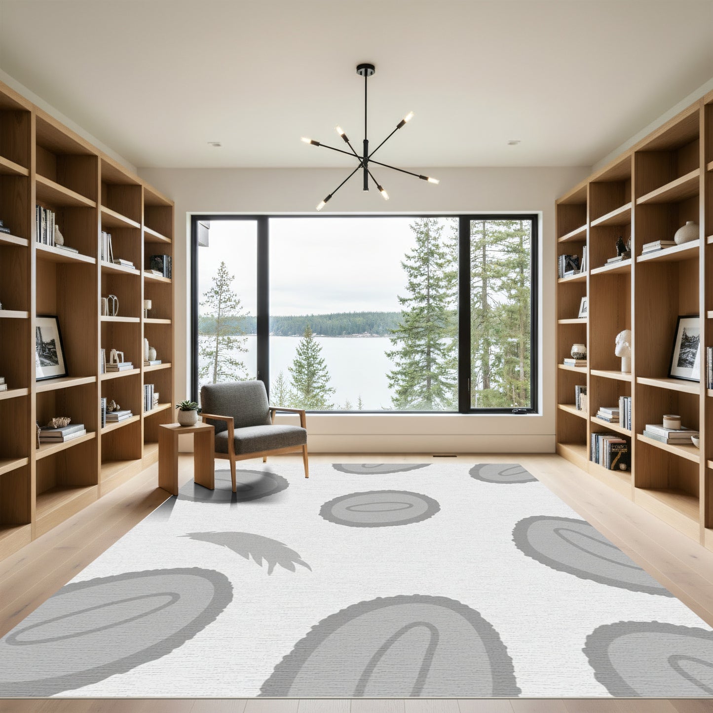 Gray Oval Feather Collage Rug