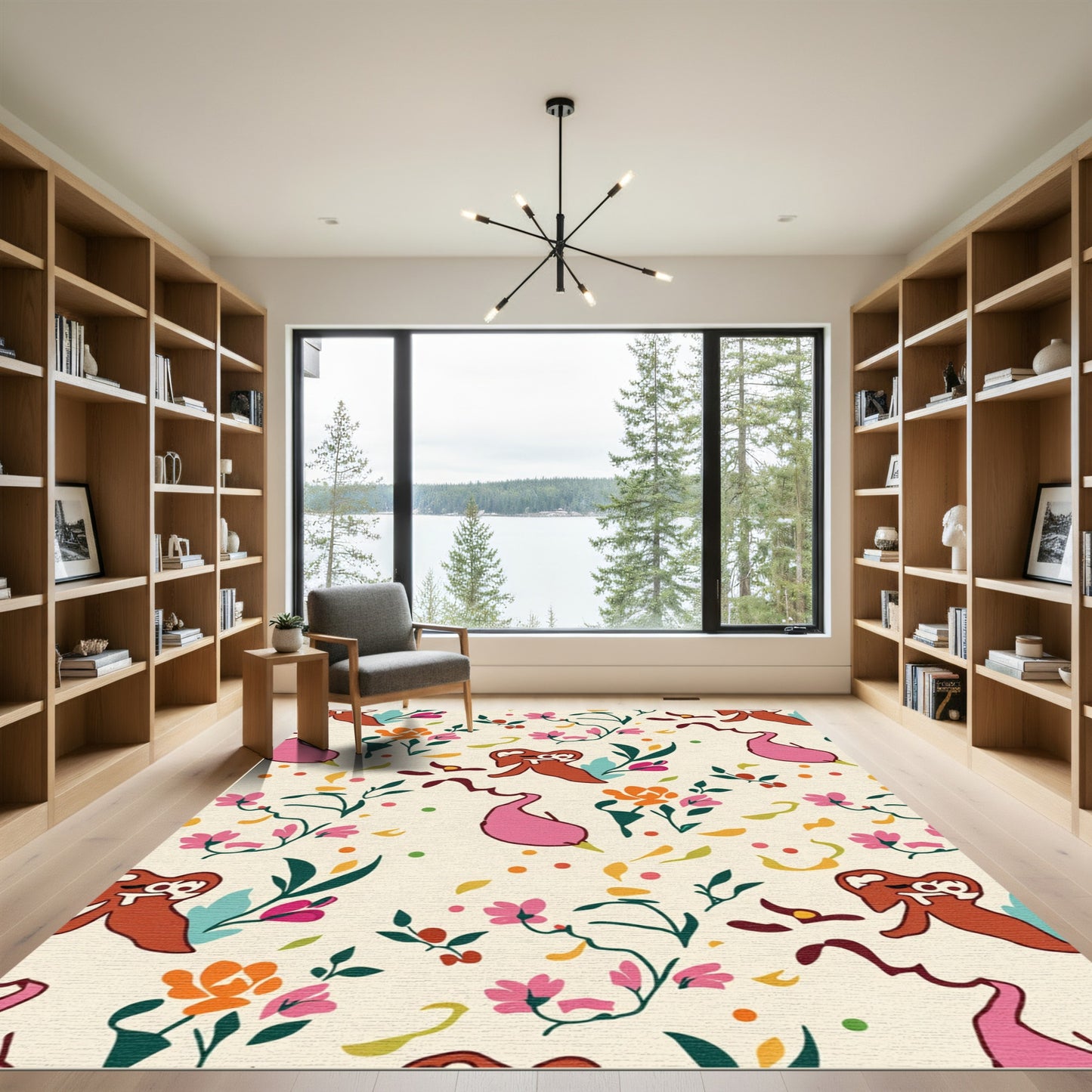Whimsical Blossom And Figure Print Rug