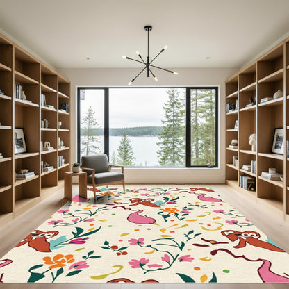 Whimsical Blossom And Figure Print Rug