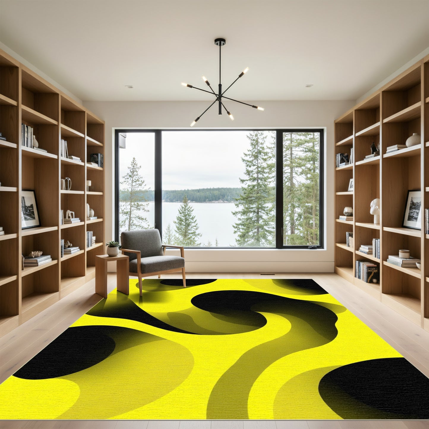 Vivid Yellow Fluid Abstract Rug