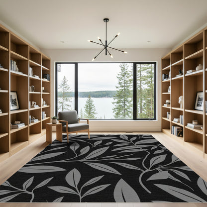 Monochromatic Gray Leafy Branch Pattern Rug