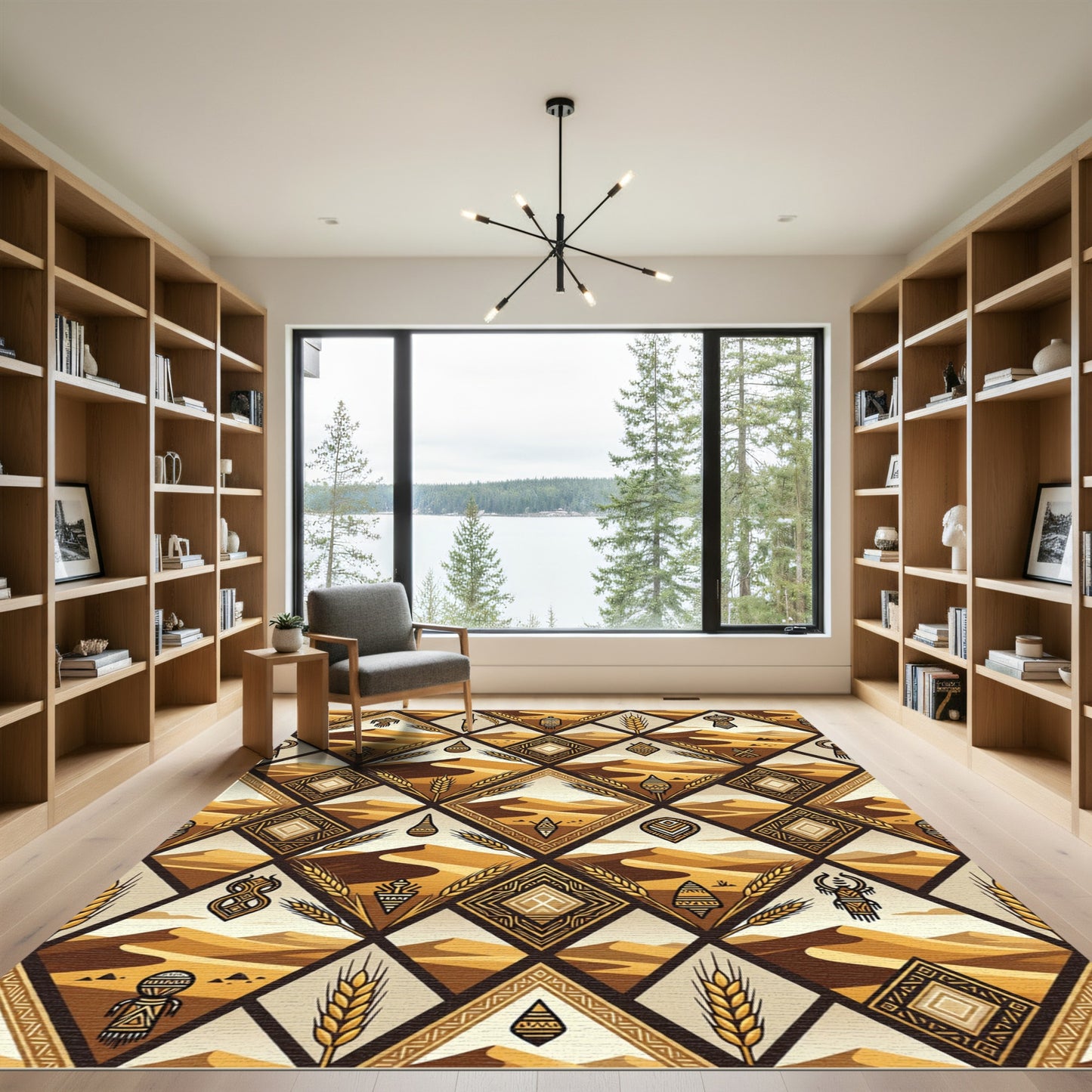 Earthy Desert Diamond Wheat Geometric Rug