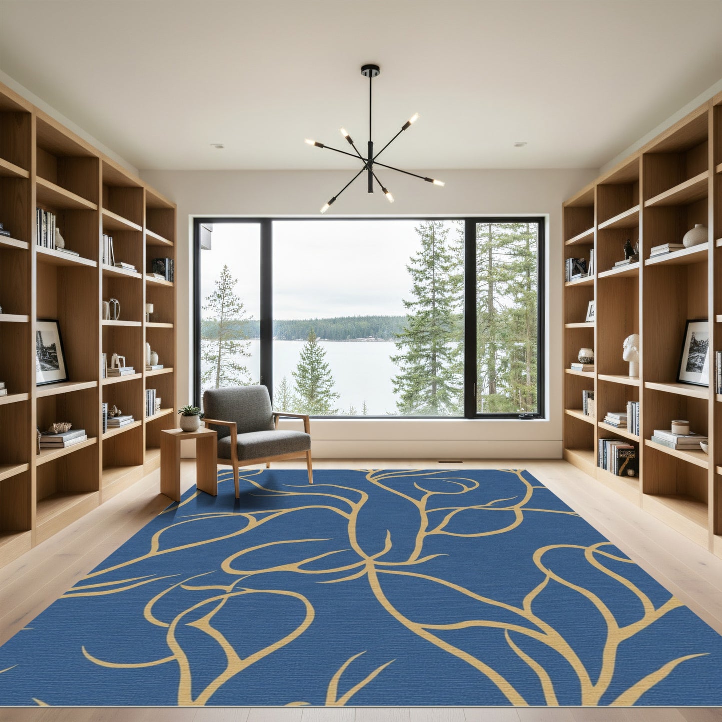 Golden Branch Abstract Navy Rug