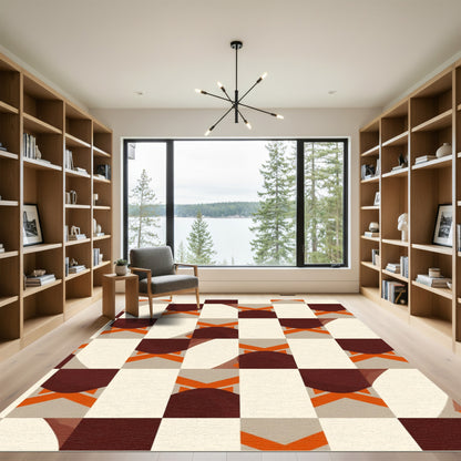 Checkerboard Crimson Abstract Squares Rug