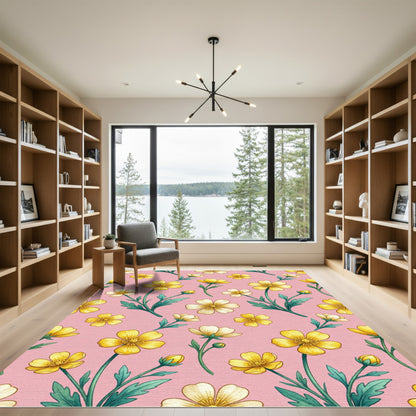Pink Buttercup Meadow Floral Delight Rug