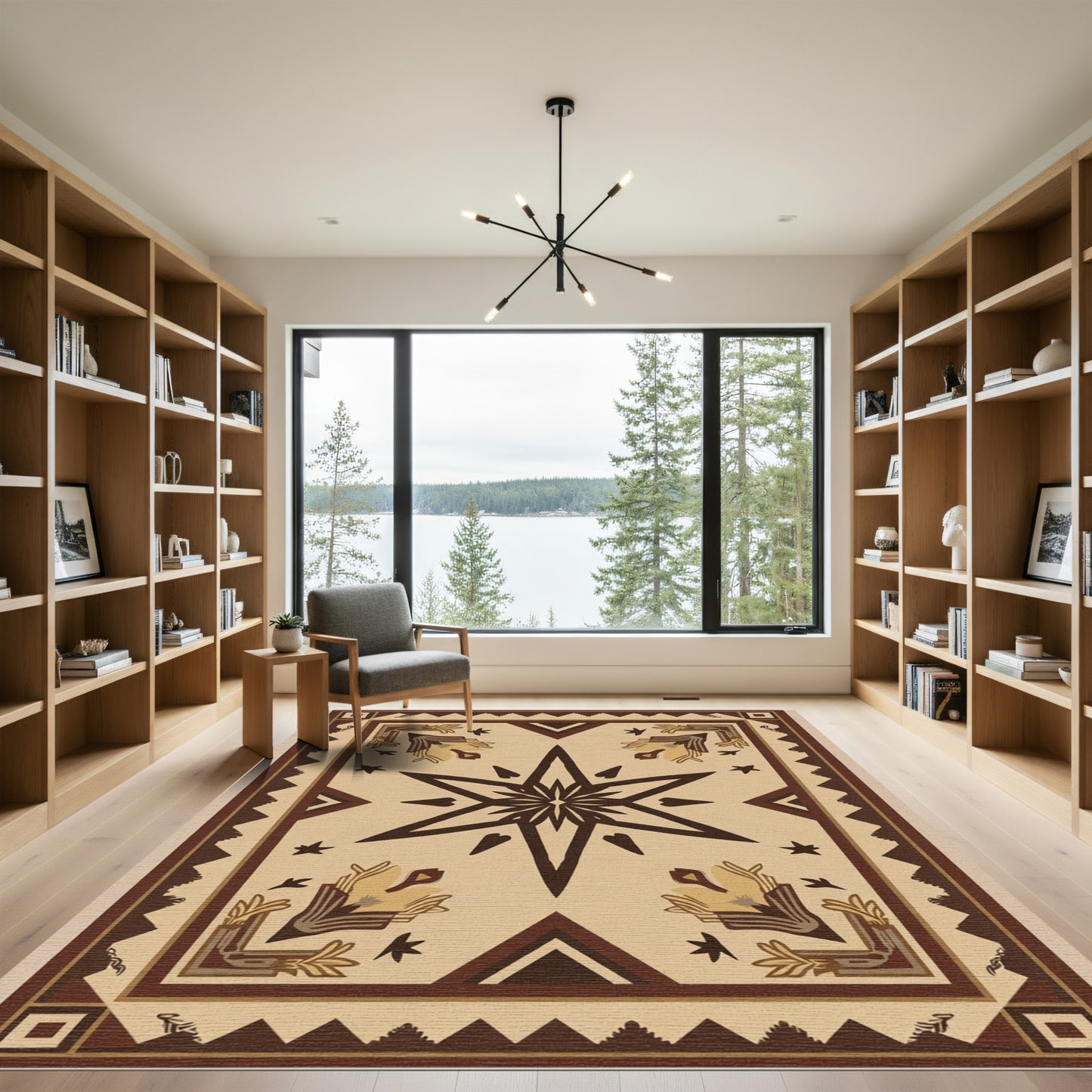 Earthy Starburst Floral Corner Border Rug