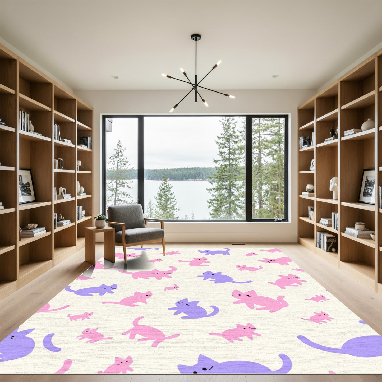 Playful Pink Purple Cat Scatter Rug