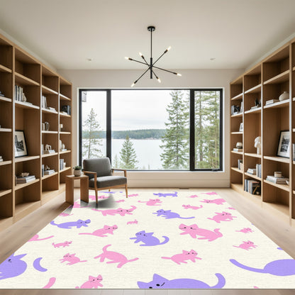 Playful Pink Purple Cat Scatter Rug