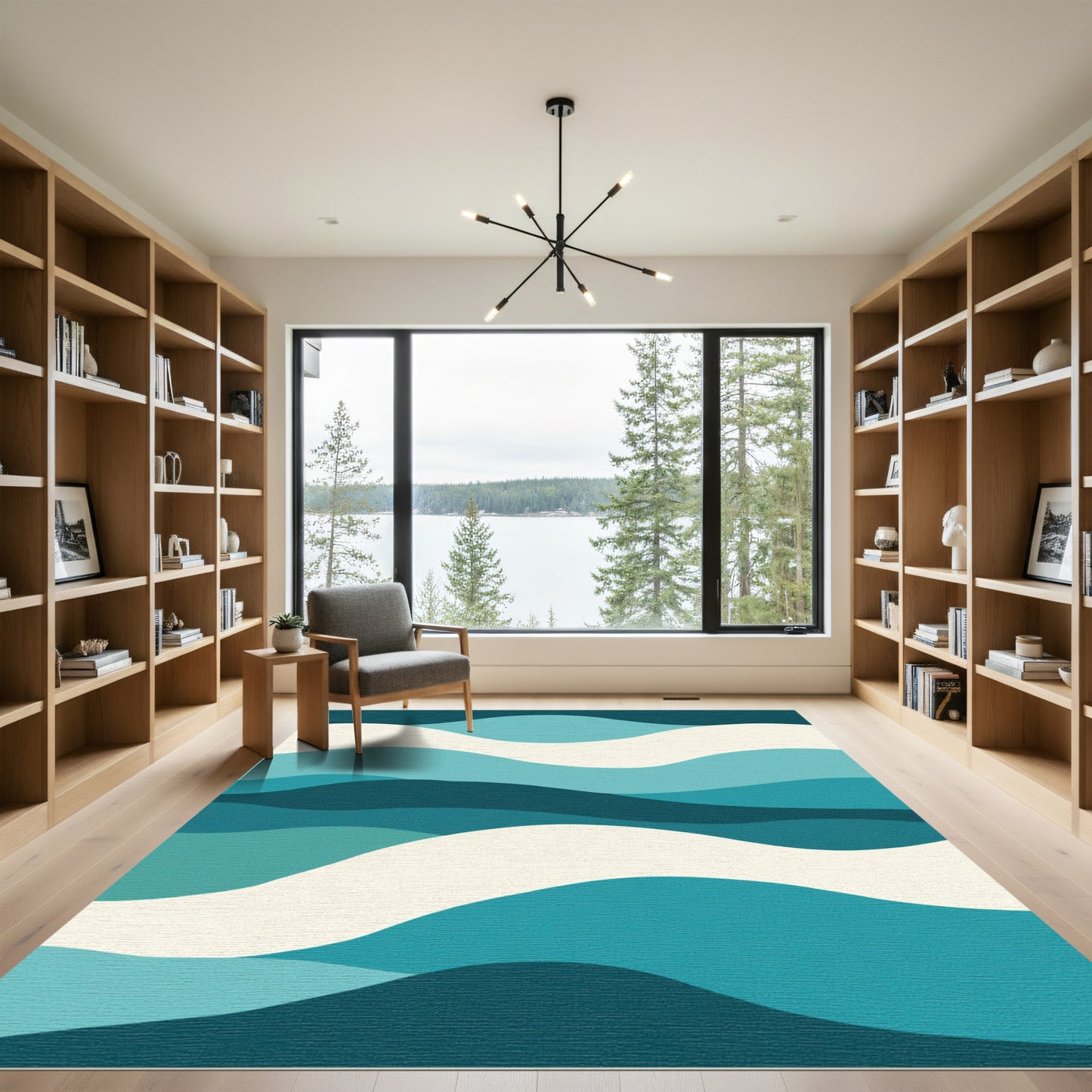 Ocean Ripple Effect Teal Overlay Rug