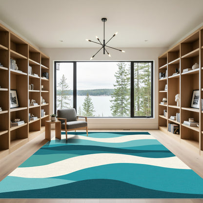 Ocean Ripple Effect Teal Overlay Rug